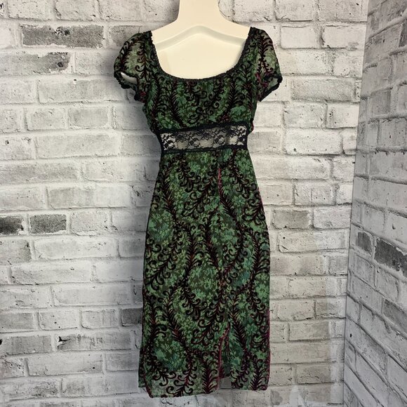 Vintage 90s Bisou Bisou Michele Bohbot Velvet Burnout Babydoll Milkmaid Dress - Picture 6 of 16